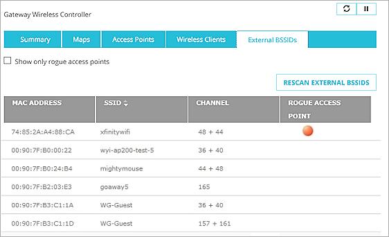 Plan your Wireless AP Deployment Select the External BSSIDs tab to see all SSIDs broadcast by unknown APs (the MAC address is displayed if SSID broadcast is disabled).