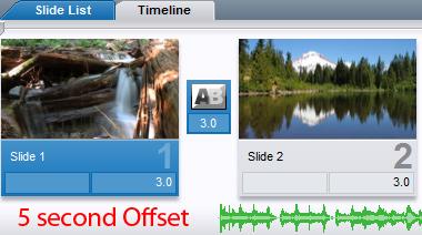 199 Setting Soundtrack Offset Times Each of the tracks that you add to your Soundtrack List, as well as your Slide Sounds, has an Offset option.
