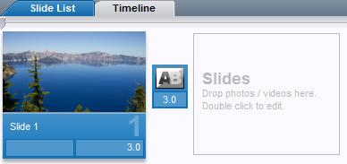 23 Changing Slide and Transition Times Once you have an image in place, take a look at the slide. You ll notice that it displays a thumbnail of the image, the slide number, and two values.