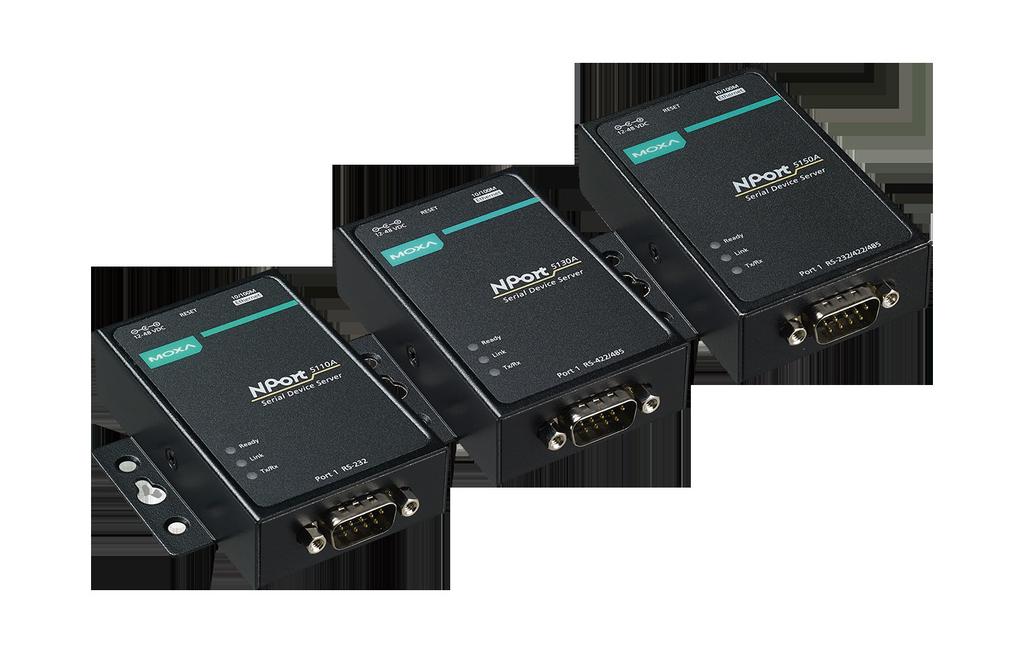 NPort 5100A Series 1-port RS-232/422/485 serial device servers Only 1 W power consumption modes Connect up to 8 TCP hosts Speedy 3-step web-based configuration Surge protection for serial,, and power