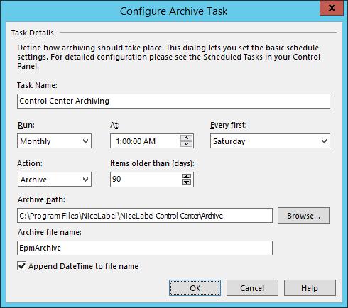 o Enable database archiving scenario Configure the periodical archival of Control Center data collected in its database. Archiving frees the SQL Server resources.