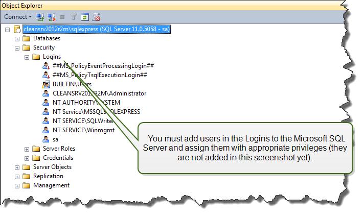 The users must also already be added to the Logins in the Microsoft SQL Server. OPTION 1: Using Windows authentication.