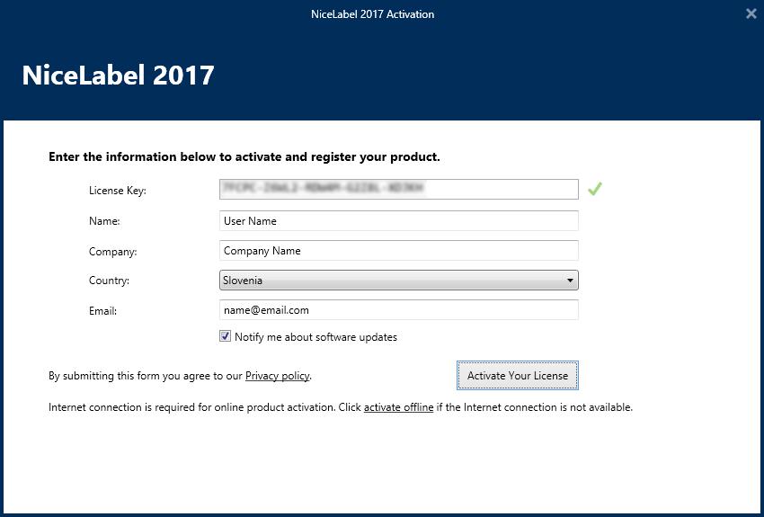 4. When done with entering the required information, click Activate Your License.