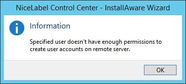 o Specified user doesn't have enough permissions to create user accounts on remote server In scenario, where you install Control Center on one computer and have Microsoft SQL