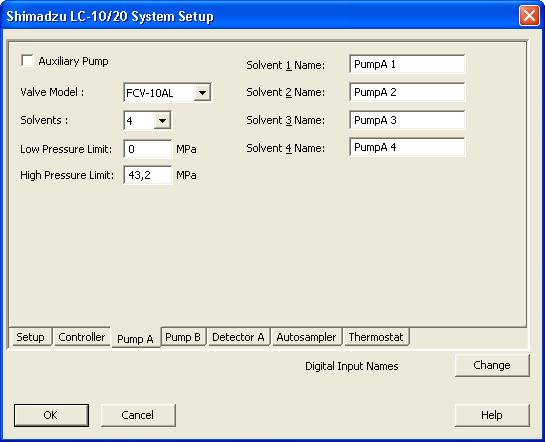 4 Using the control module Clarity Control Module 4.1 Pump 4.1.1 Shimadzu LC-10/20 System Setup - Pump This tab of the Shimadzu LC-10/20 System Setup dialog allows to set the parameters of the given pump.