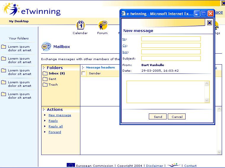 TwinSpace mailbox The Mailbox allows members of the TwinSpace to exchange internal messages. The mailbox works in the same way as the one on the etwinning Desktop.
