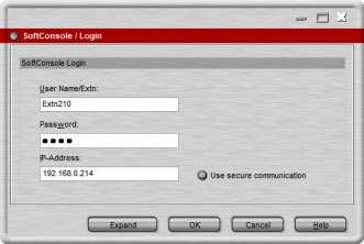 1.1 Logging In You must login to IP Office SoftConsole before you can use the application. The Login window contains details so that IP Office SoftConsole can communicate with the telephone system.
