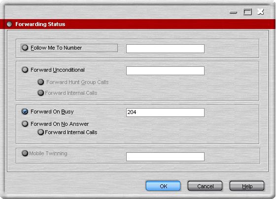 2.1.3.1 Setting Follow Me and Forwarding You can view and change the forwarding status of a user. Calls to an extension can be diverted to a different telephone number either internal or external.
