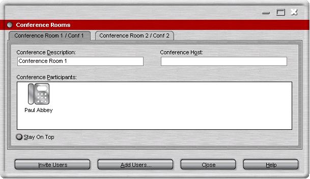3.13.4 Using the Conference Rooms The and buttons in the main toolbar represent the two conference rooms. You can use the conference rooms to start conferences with multiple members.