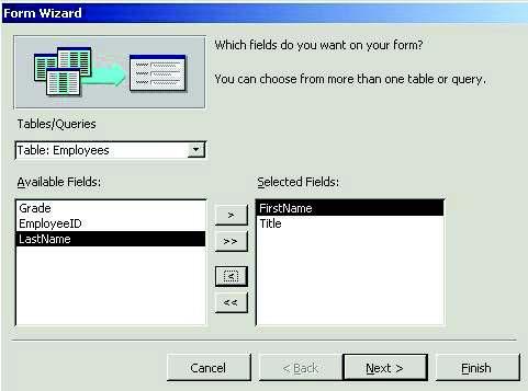 DBMS Lab Figure 9: Create Employee Form by Using Wizard Afterwards select the layout and visual style for the form from the next set of options and click Next.