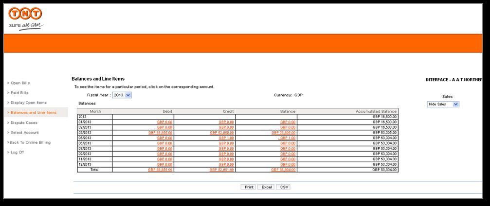 viewing balances & line items Balances Detail View View/Hide Sales Select the year you want to view the balances for.
