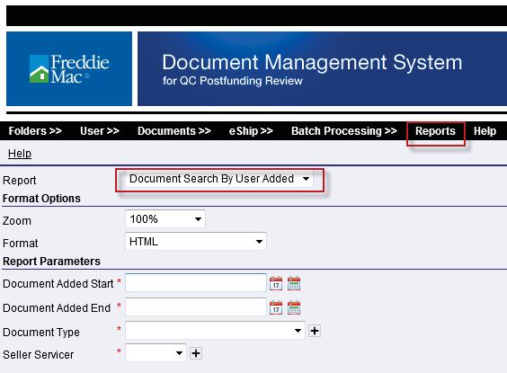 from the main/search Criteria Screen. Select the date range and Document Type to search on.