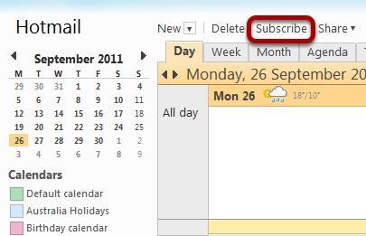 Adding your ical feed to your Hotmail or Windows Live Account To add your Calendar to your Hotmail or Windows Live account. 1.