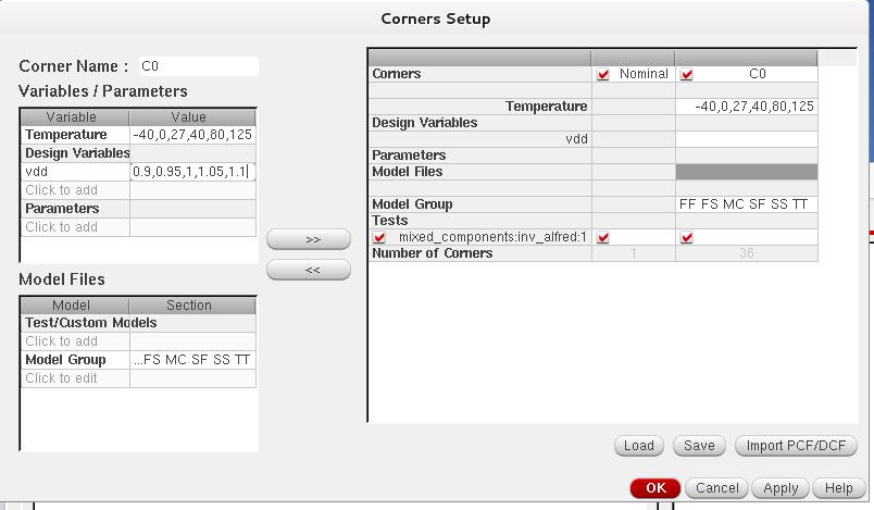33. In Corners, under design variables, now select vdd and enter values 0.9, 1, 1.1. 34. Re-run the simulation.