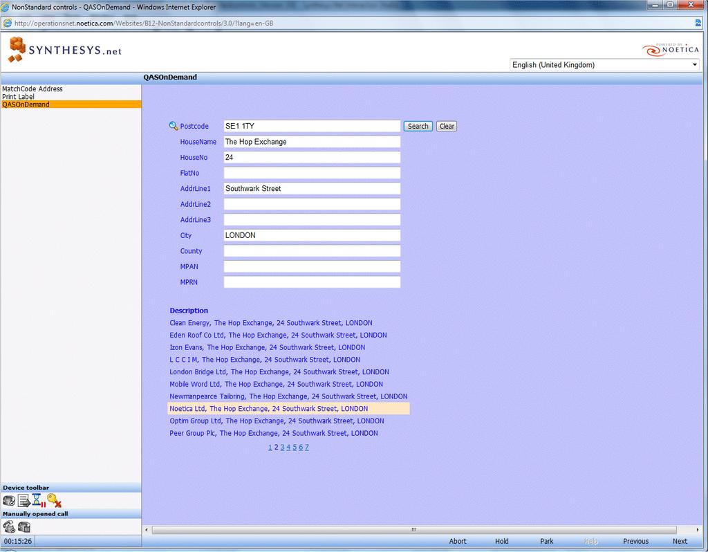 If the search returns multiple addresses, move through the pages displayed and select the required