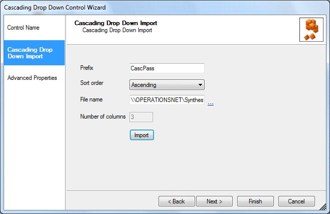 Cascading Drop Down Import To imported data from a csv file via the Cascading Drop Down Import page: Enter a prefix/ name for the import into the Prefix field.