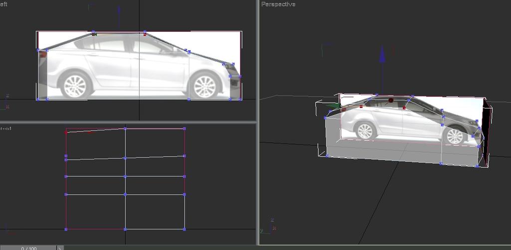 Now you need to select the vertex that is the edge of the car and move it to fit the shape of the car.