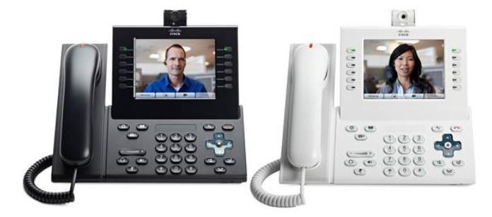 The 99XX Series of phones is video enabled using a Cisco UBS video camera plugged directly into the phone. The 9971 model has a color touchscreen, Wi-Fi or wired connectivity, and Bluetooth support.