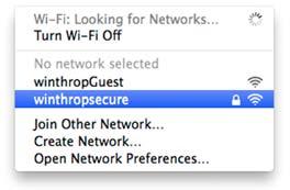 Apple Quick Connect 1. Select the Wi-Fi Status icon and select winthropsecure. 2.