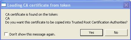 28 etoken and ISA Server 2006 Downloading the Root CA Certificate The CA root certificate needs to be installed on every machine the user will authenticate from.