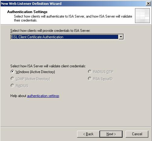 56 etoken and ISA Server 2006 21 Select SSL Client