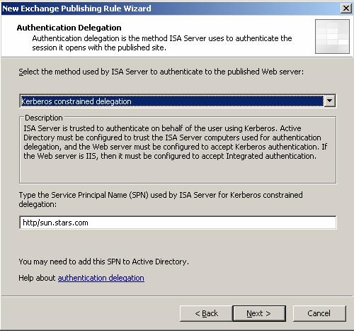 58 etoken and ISA Server 2006 25 Click Next. The Authentication Delegation screen is displayed.