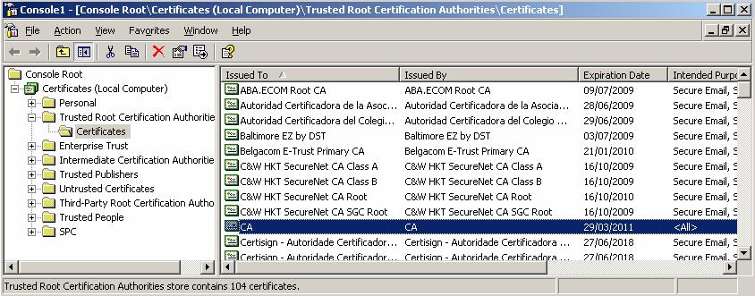 etoken and ISA, OTP Solutions CHAPTER 3 Install Root CA Certificate In the following section, we install the Root CA certificate on the ISA Server machine.