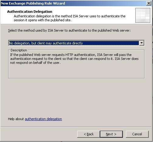 etoken and ISA, OTP Solutions CHAPTER 3 91 23 Select No delegation, but client may authenticate directly from the list and click