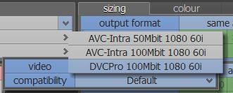 the system. Export support for P2 Clips can be exported as MXF wrapped P2 files with a choice of DVCPro and AVCi bit rates as shown below.