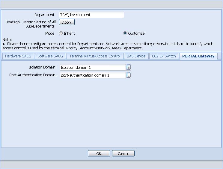 Figure 2-27 Selecting the isolation domain and post-authentication domain 8. Click OK. The Setting succeeded dialog box is displayed. 9. Click OK. 2.6.5 Configuring 802.
