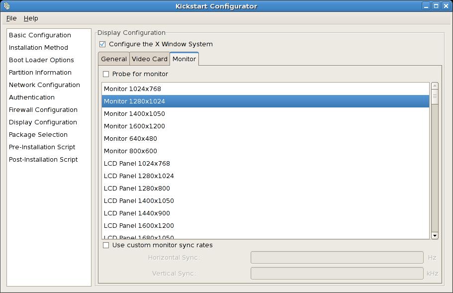 Installation Guide Figure 32.13. X Configuration - Monitor Probe for monitor is selected by default. Accept this default to have the installation program probe for the monitor during installation.