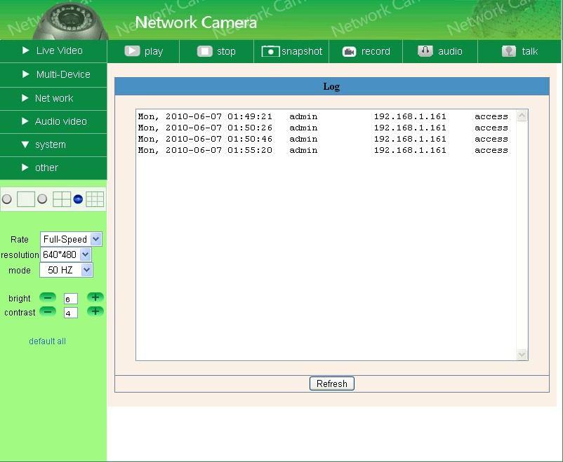 Log (1) Backup : Backup IP Camera all the Parameter (2)
