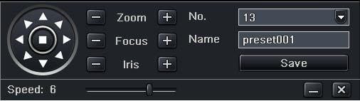 focus and iris of the dome; c. select the serial number of the preset point, set the preset name.