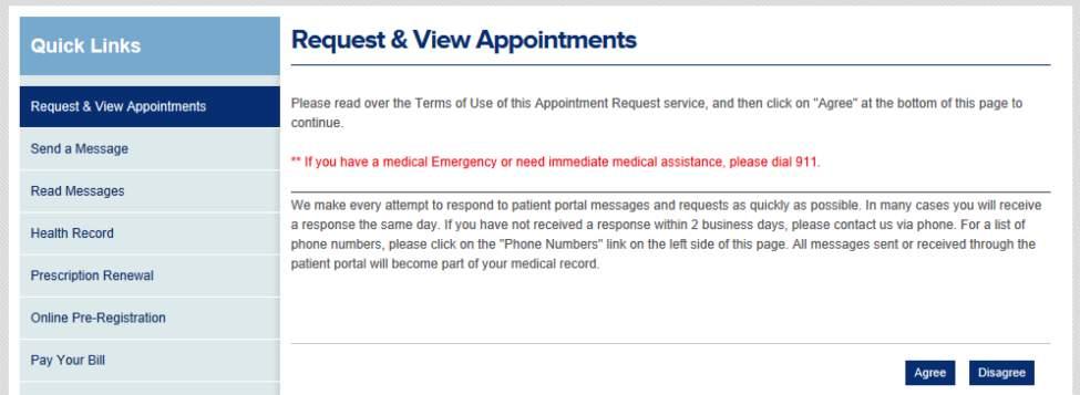 Click Request & View Appointments under the Quick Links Menu.