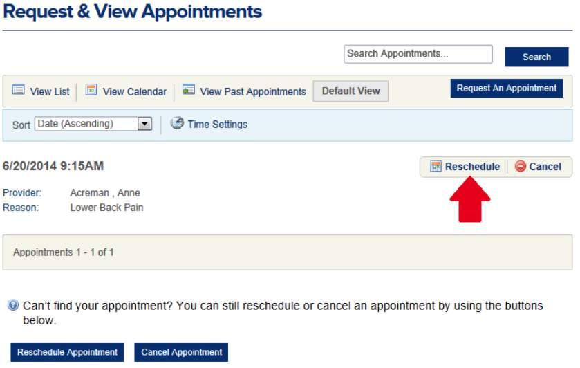 ii. Rescheduling an Appointment Appointments can be rescheduled in the Patient Portal, but only with 24 hours advanced notice. To reschedule an appointment: 1.