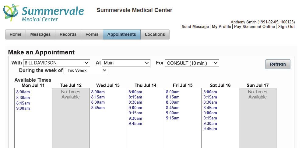 Chapter 7. Patient Side of the Patient Portal Scheduling Appointments Figure 7.