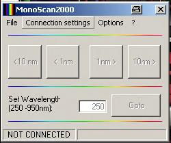 1: Setup 7. Go to the Connection settings menu and select the Comport to which the MonoScan-2000 is connected. 8.