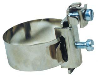 FASCETTA PER TUBI / PIPE TIES in acciaio inox; adatta per la messa a terra di tubazioni, per conduttori di sezione massima 2 x 16 mm 2 ; bulloni M6 x 16 mm.
