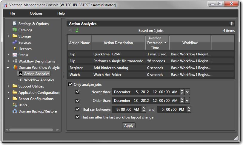 Supporting Workflow Design and Operation Viewing Workflow and Action Analytics 221 Viewing Action Analytics Action analytics displays the average execution time for each action in every workflow.