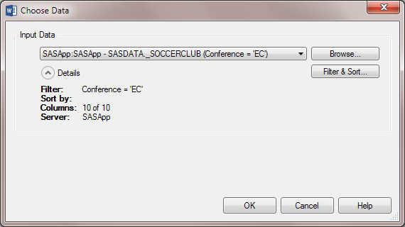 Sort the Soccer Teams by Number of Wins and Conference 45 Click OK. The Sort Data task appears. 8 In the Data panel, assign the W variable to the Sort by role.