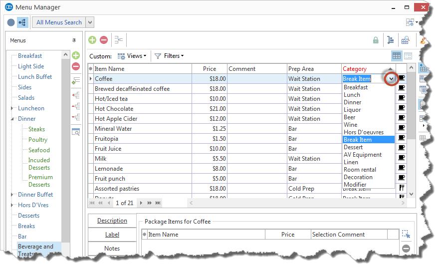 Unit 1: Menu Manager Setup Functions Adding Quickpick Items to the Menu Manager Throughout your Caterease program there are several drop-down lists, or quickpicks, to assist you in data entry.