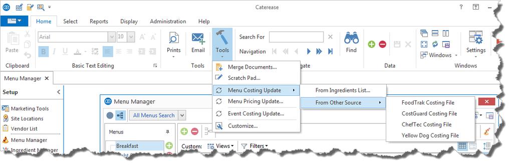 Unit 4: Menu Manager Tools Updating Costing from Another Source Tip: Remember that items are only linked in this interface if the Item Code in Caterease matches the corresponding number in your menu
