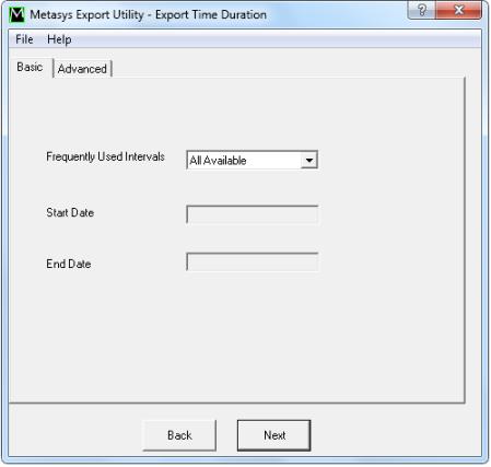 Figure 6: Export Time Duration - Basic Tab 3. Select one of the frequently used intervals from the drop-down menu using information in Table 5.