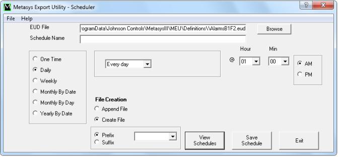 Figure 23: Export Scheduler 2. Type a unique Schedule Name to identify this schedule in the Export Utility Scheduler.
