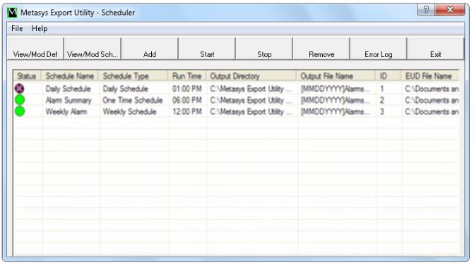 Note: If you click View Schedules before you save the schedule, you return to the Export Scheduling Options window, losing the reference to the definition file, and you must browse to the definition