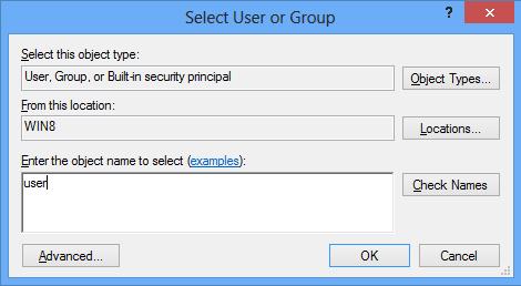 a. Click Change User or Group. The Select User or Group window appears. Figure 53: Select User or Group b. Select the user or group and click OK. A credentials window appears. c. Enter the credentials and click OK.