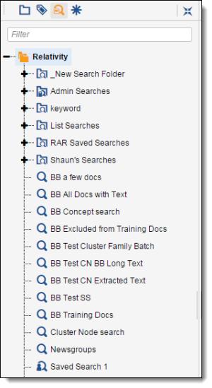 The Search Folder Tree displays the following options: New Search button - click this to display the Saved Search form. To display this form, you can also click any folder, including the root folder.