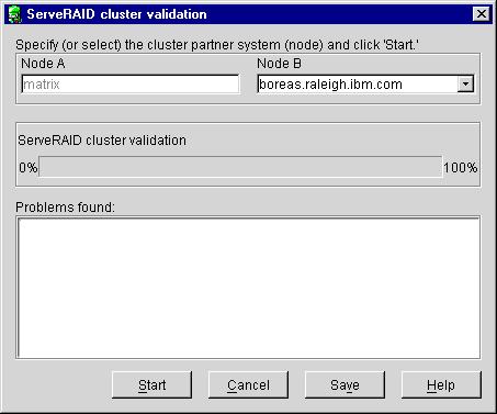 LAV7GM3D Figure 9. ServeRAID cluster validation window The server you selected in step 1 on page 33 is listed in the Node A box.