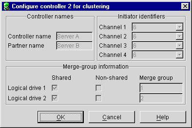 Figure 11. Configure controller for clustering window 4. Note the settings in the fields. 5. To determine stripe-unit size, refer to the Information panel in Figure 7 on page 31.