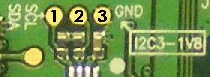 7) I2C ACCESS (1.8V SIDE) PIN VOLTAGE (V) NAME DESCRIPTION 1 1.8 SDA I2C Data line (1K ohm pullup on PCB) 2 1.8 SCL I2C Clock line (1K ohm pullup on PCB) 3 0 GND Ground reference 8) I2C ACCESS (2.